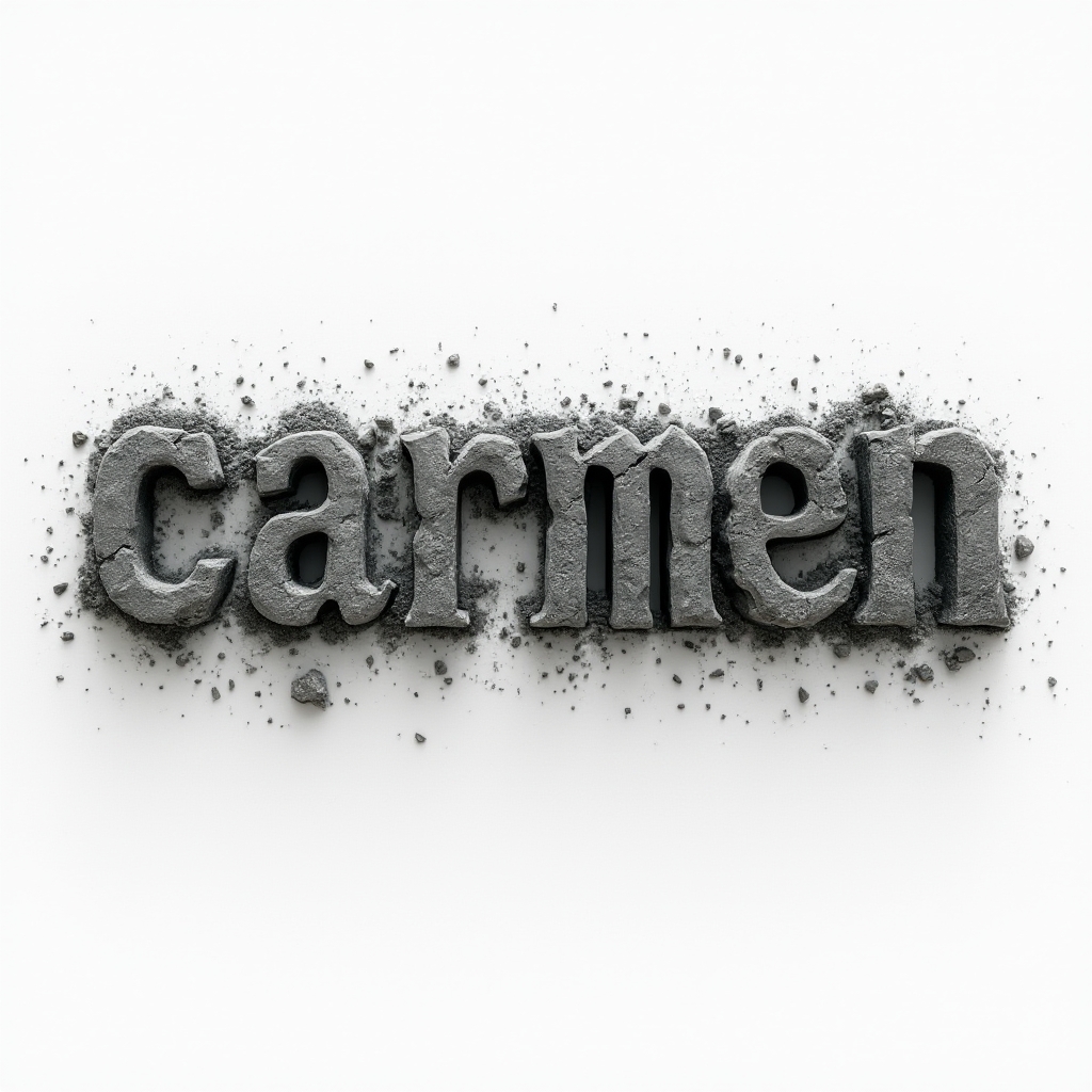 Dimensional stone-and-metal style carving of the name carmen on a white background.