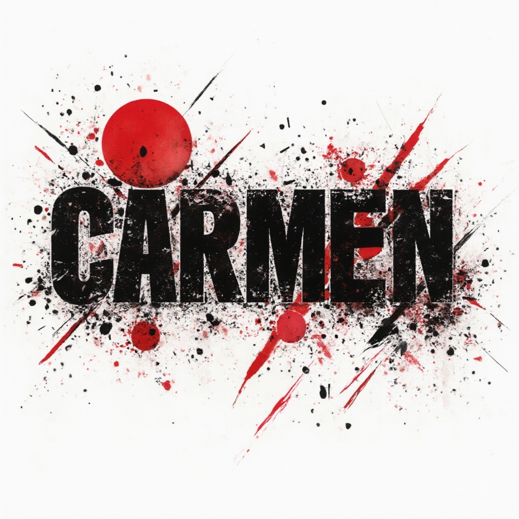 Bold black and red Trash Polka-style rendering of the name carmen on a white background.