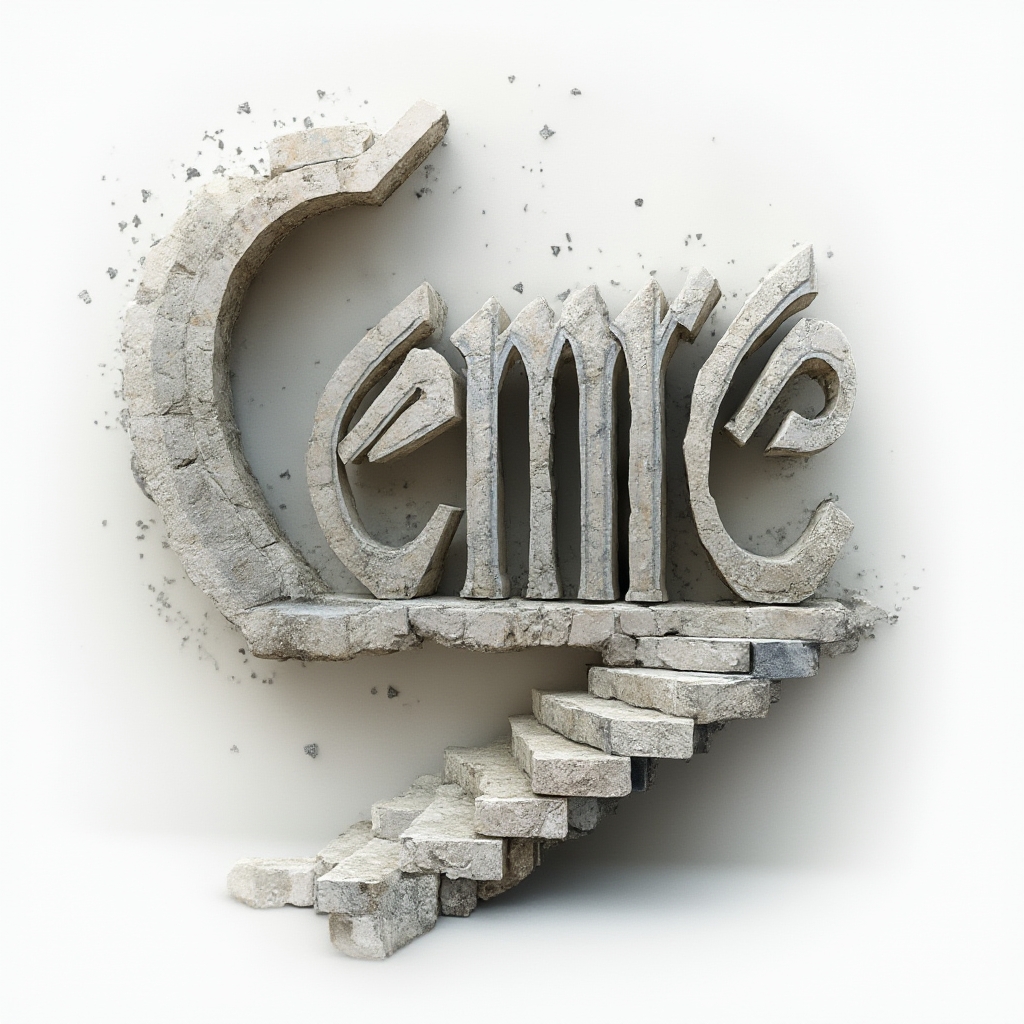 Surreal tattoo design of the name cemre built into impossible architectural shapes on a white background