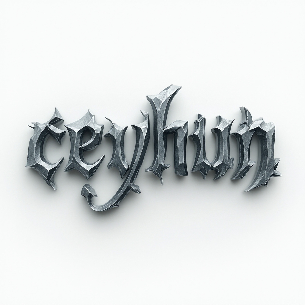 Dimensional metallic tattoo concept where the name ceyhun appears as sculpted chrome lettering on a white background.