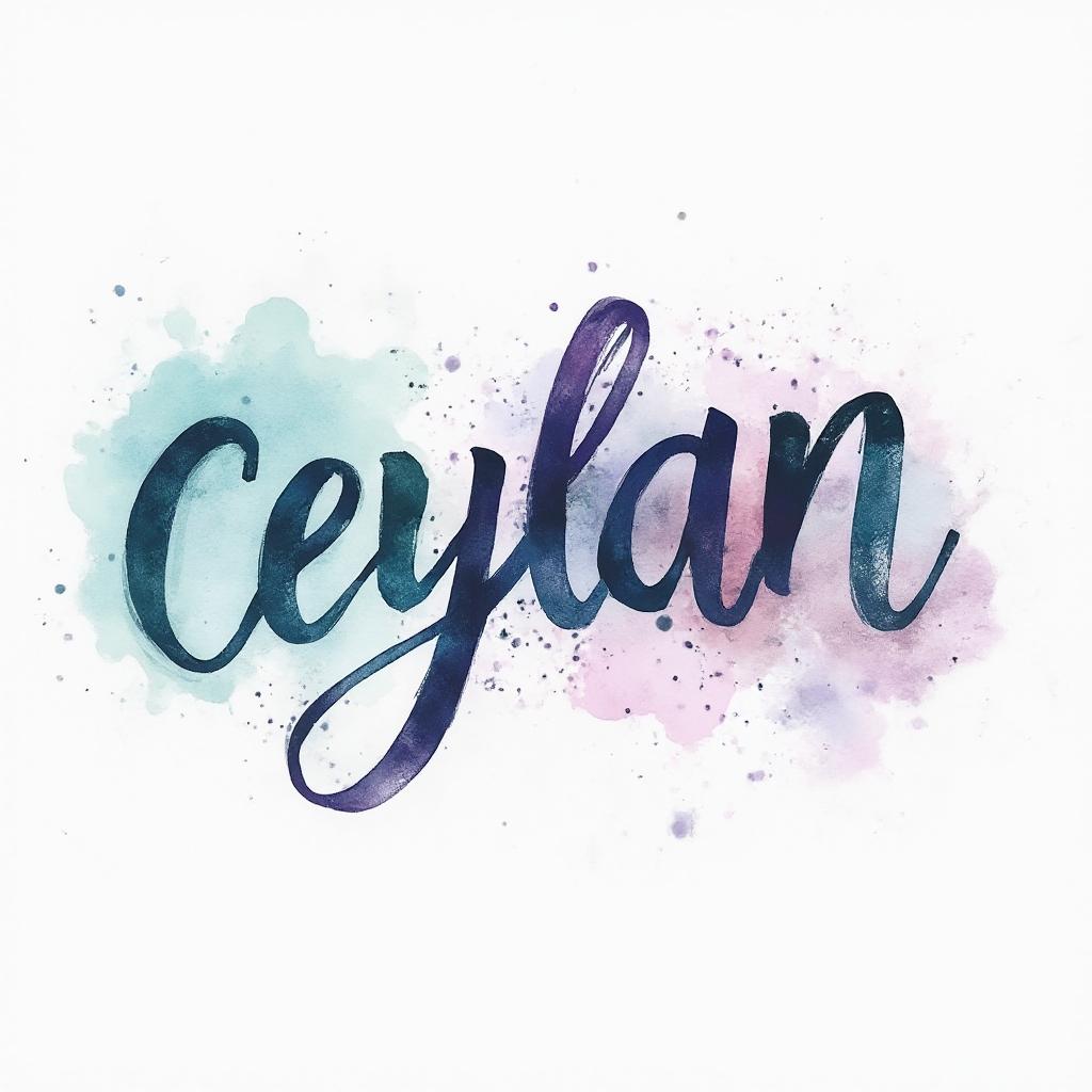 Watercolor tattoo design of the name ceylan in colorful flowing paint on white background