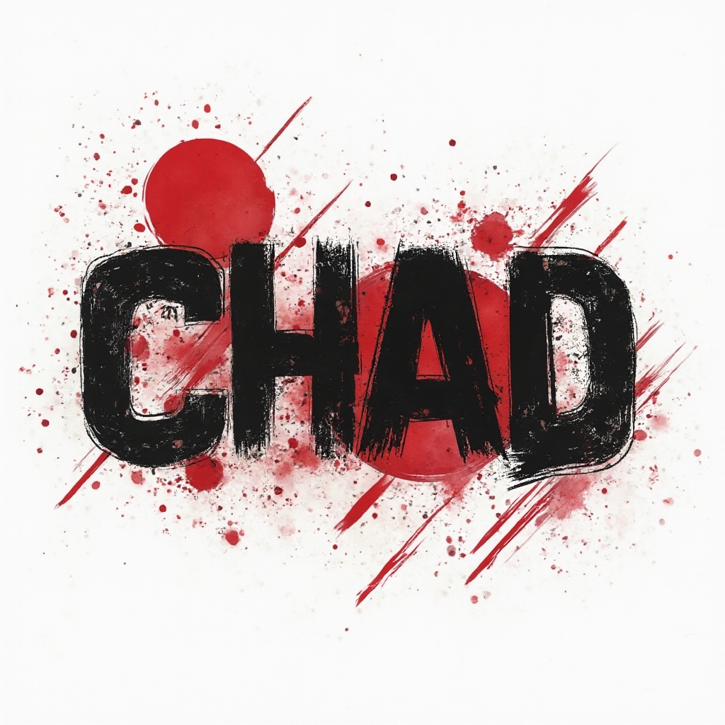 Trash Polka style tattoo concept of the name chad in bold black and red graphic strokes on white