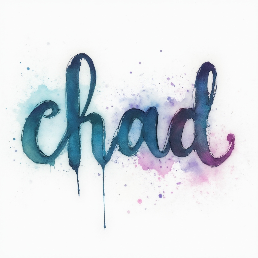 Watercolor splash tattoo concept of the name chad in blended colorful calligraphy on white background
