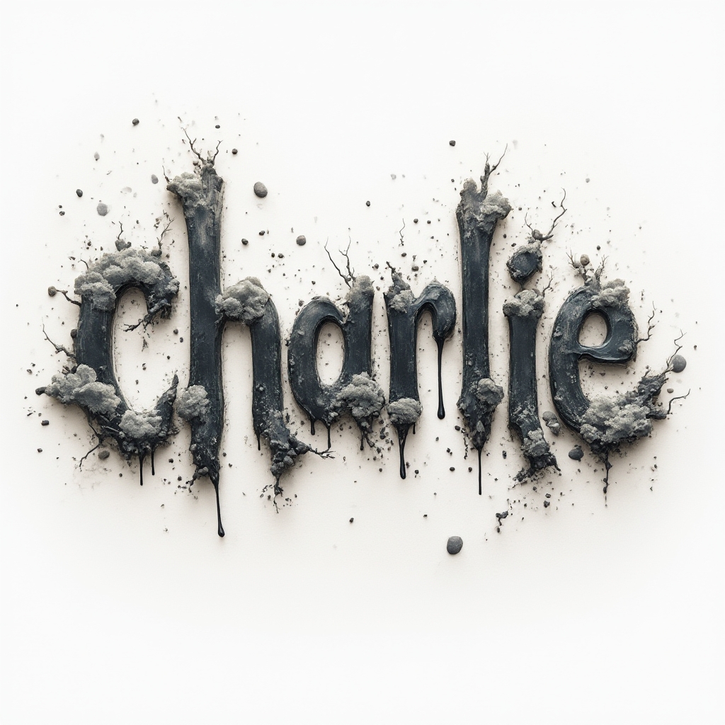 surreal tattoo-style design of the name charlie formed from melting abstract letters on white background