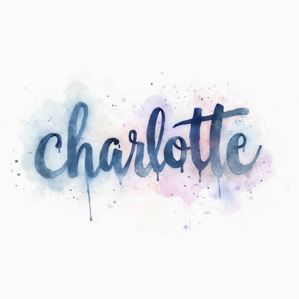 Watercolor-style tattoo concept of the name charlotte with flowing multicolor paint lettering on a white background.