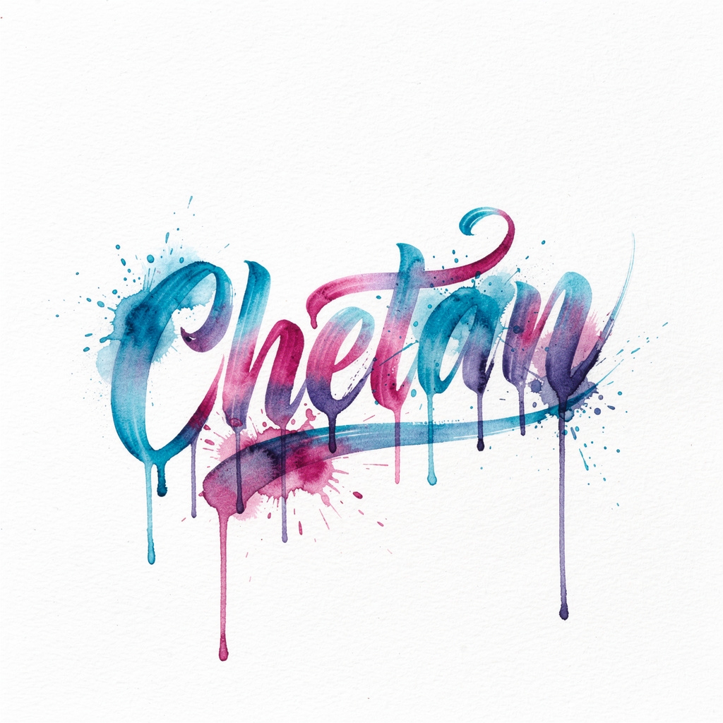 Watercolor tattoo design of the name Chetan on a white background