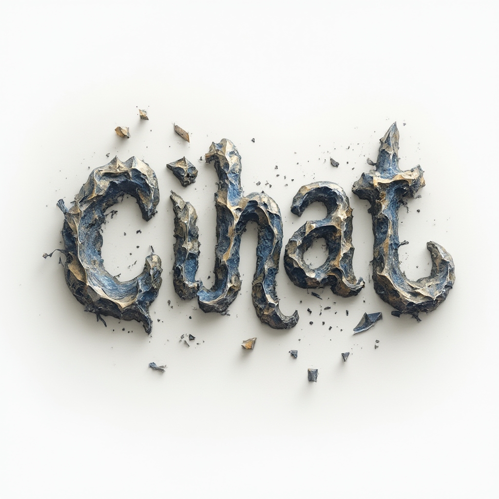 Surrealist tattoo concept of the name cihat formed from melting metallic shapes and impossible geometry on a white background.