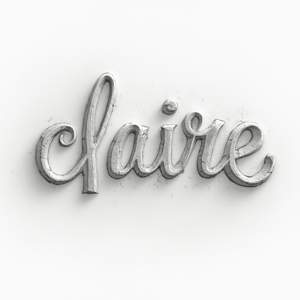 3D engraved-stone script tattoo concept of the name claire on a white background.