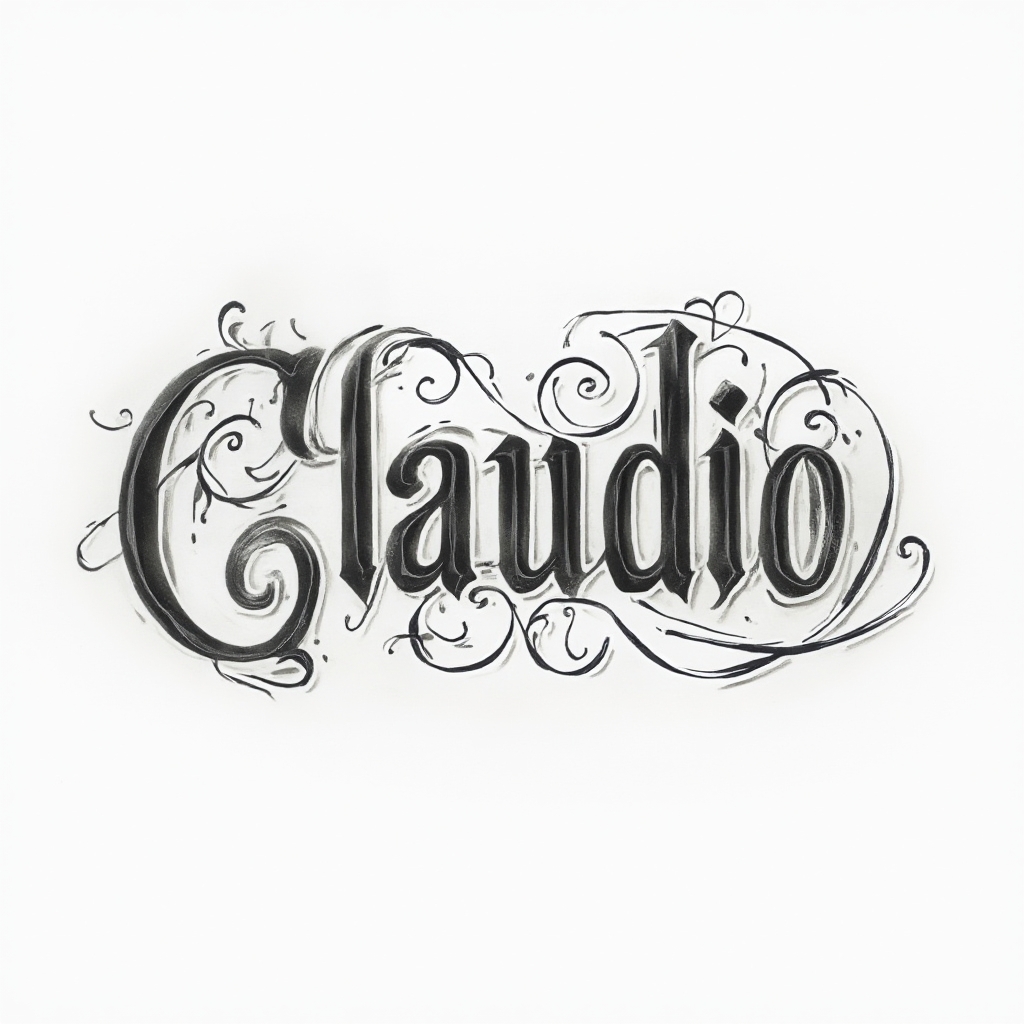 Ornamental tattoo concept with the name claudio in flowing stylized lettering on white background