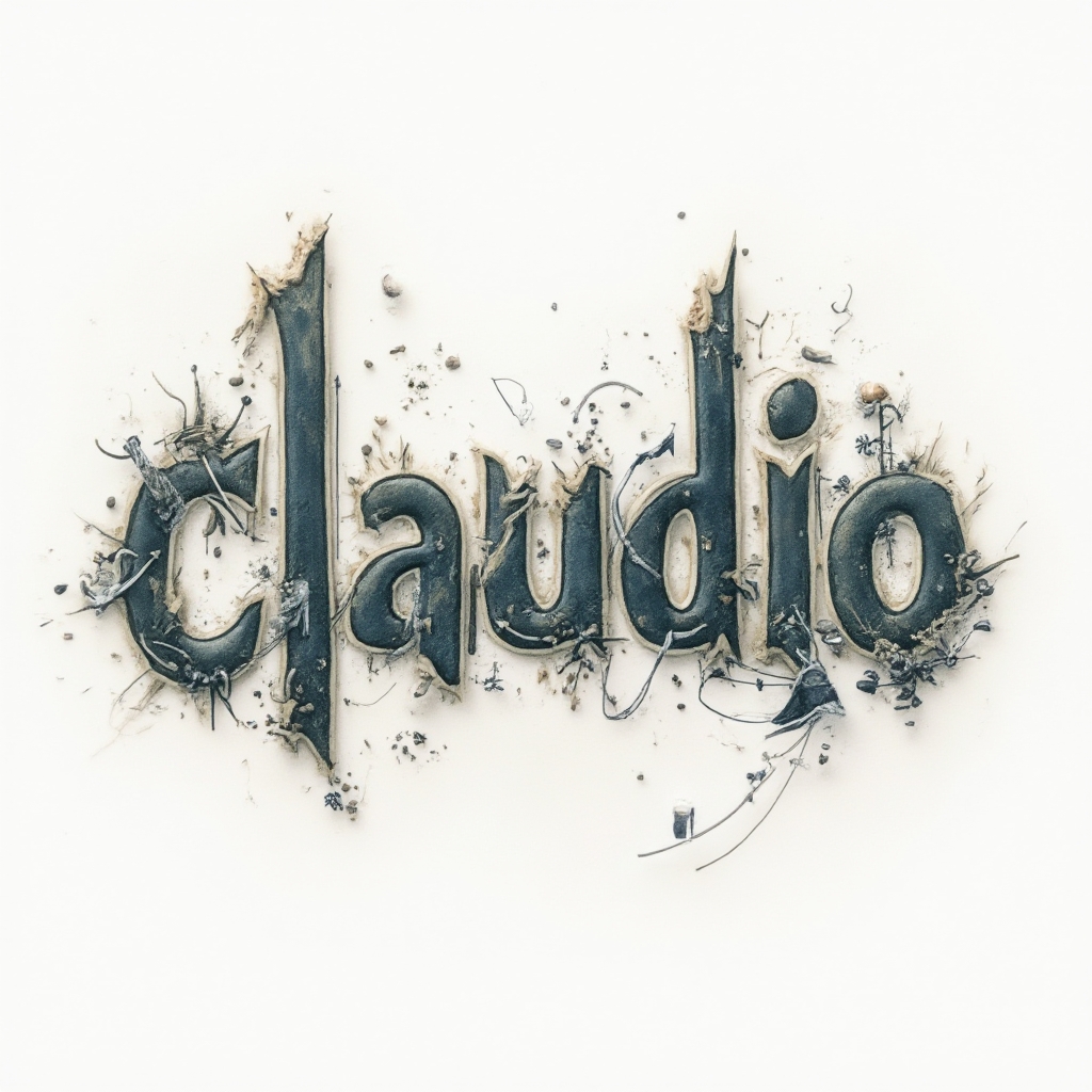 Surreal tattoo concept with the name claudio shaped by dreamlike abstract forms on white background