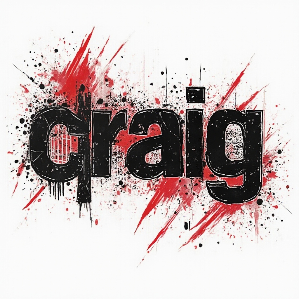 Trash Polka tattoo concept with the name craig in bold black and red grunge lettering on a white background.