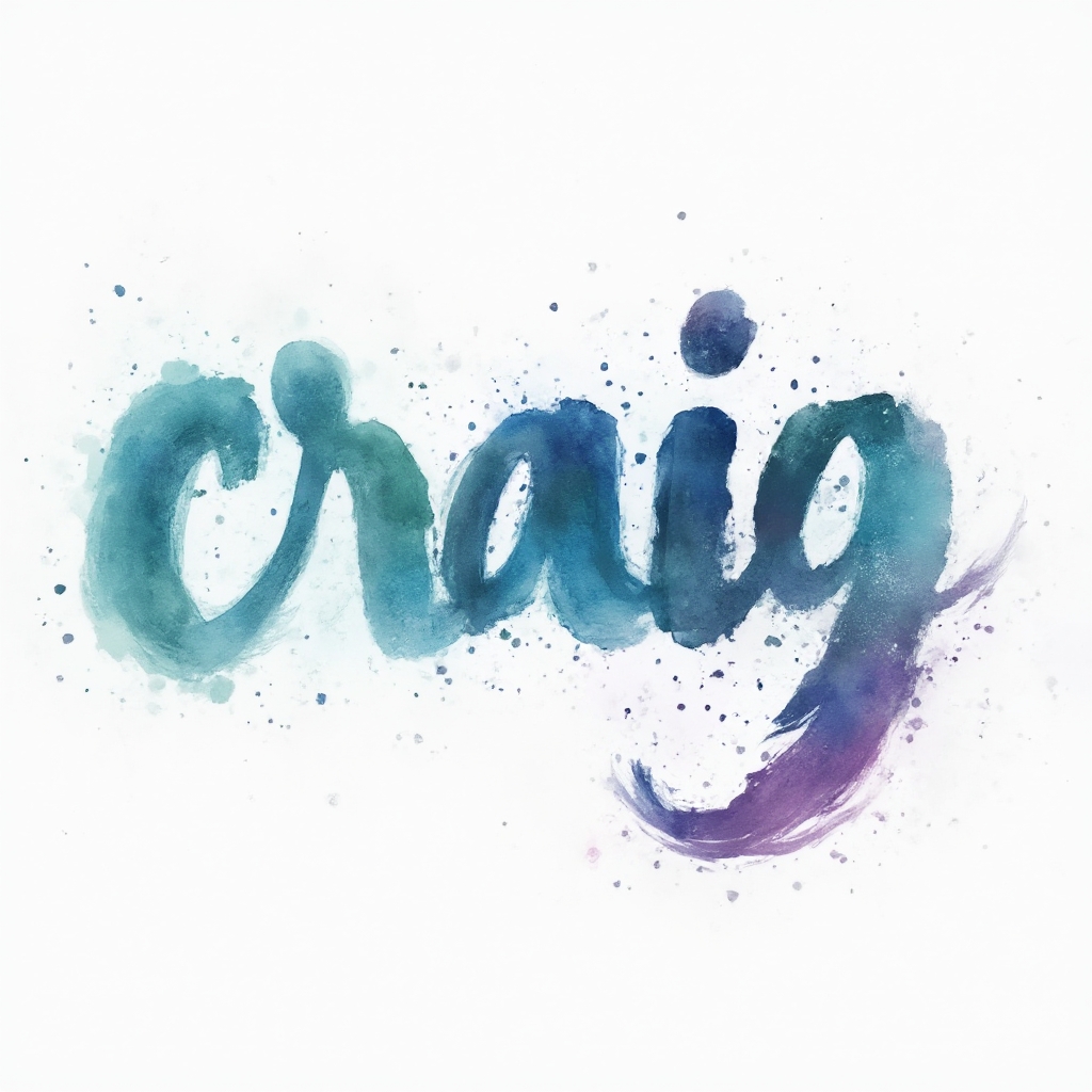 Watercolor splash tattoo concept with the name craig in flowing, colorful lettering on a white background.