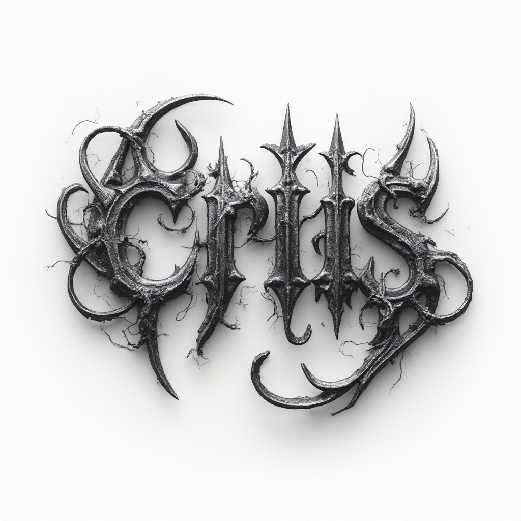 dimensional glyph tattoo design of the name cris in ornamental black and gray lettering on white background