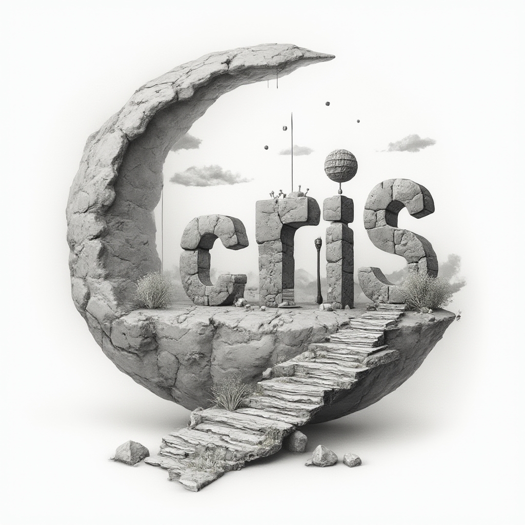 surreal tattoo design where the name cris is transformed into strange architectural shapes on a white background