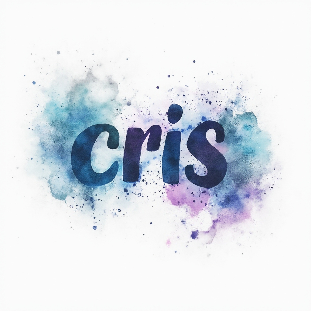 watercolor tattoo concept where the name cris is formed from colorful ink splashes on white background