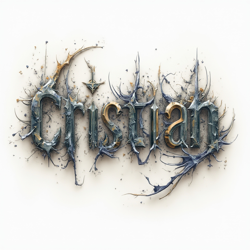 Surreal tattoo design where the name cristian forms an impossible dreamlike structure on a white background.