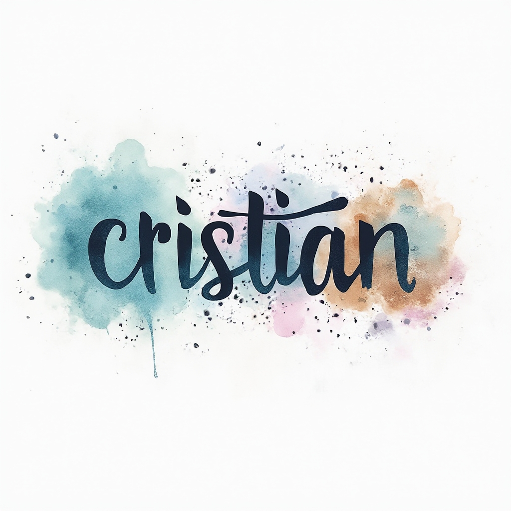 Watercolor tattoo concept with the name cristian formed by colorful, flowing paint strokes on a white background.