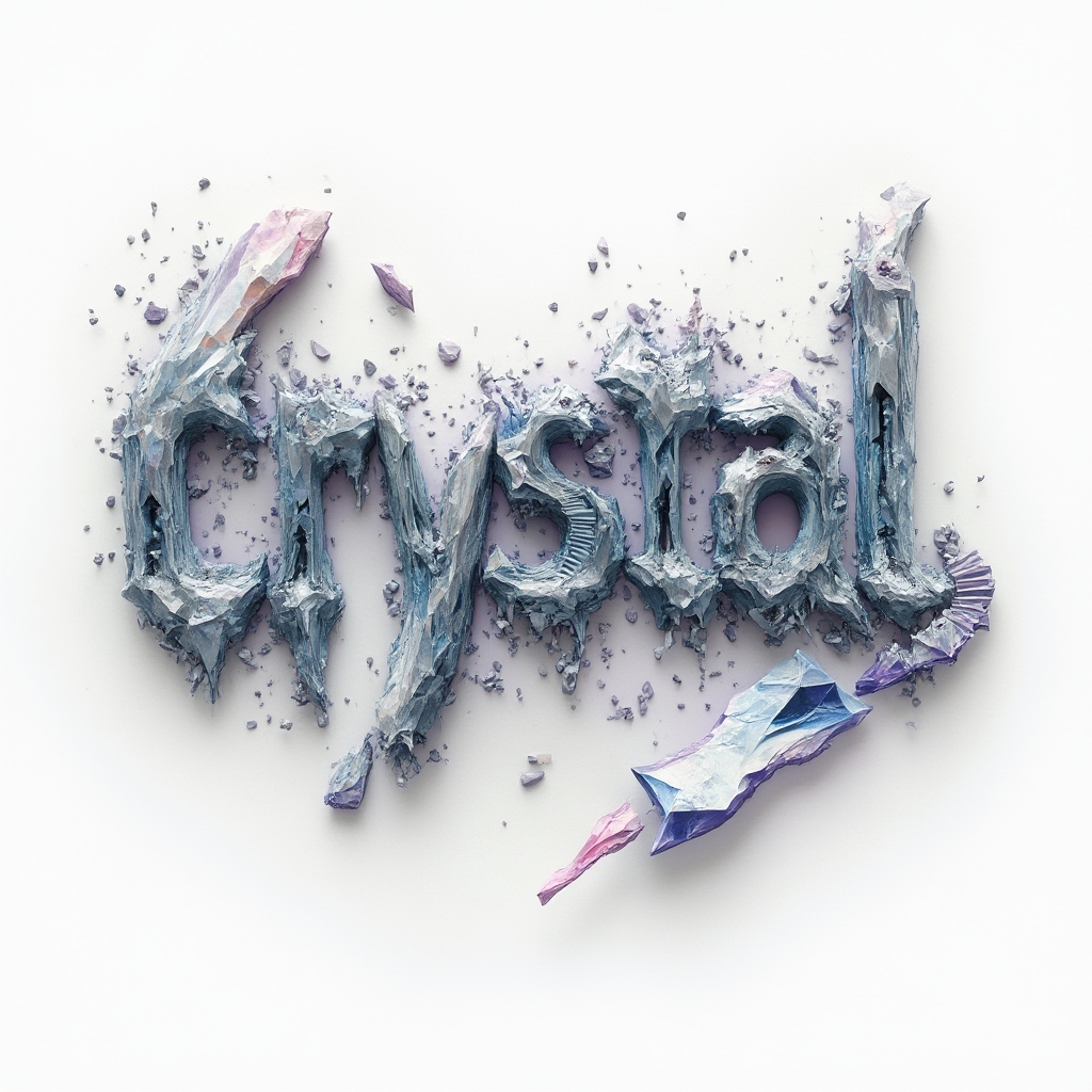 Surreal tattoo design of the name crystal as impossible crystalline structures floating on a white background