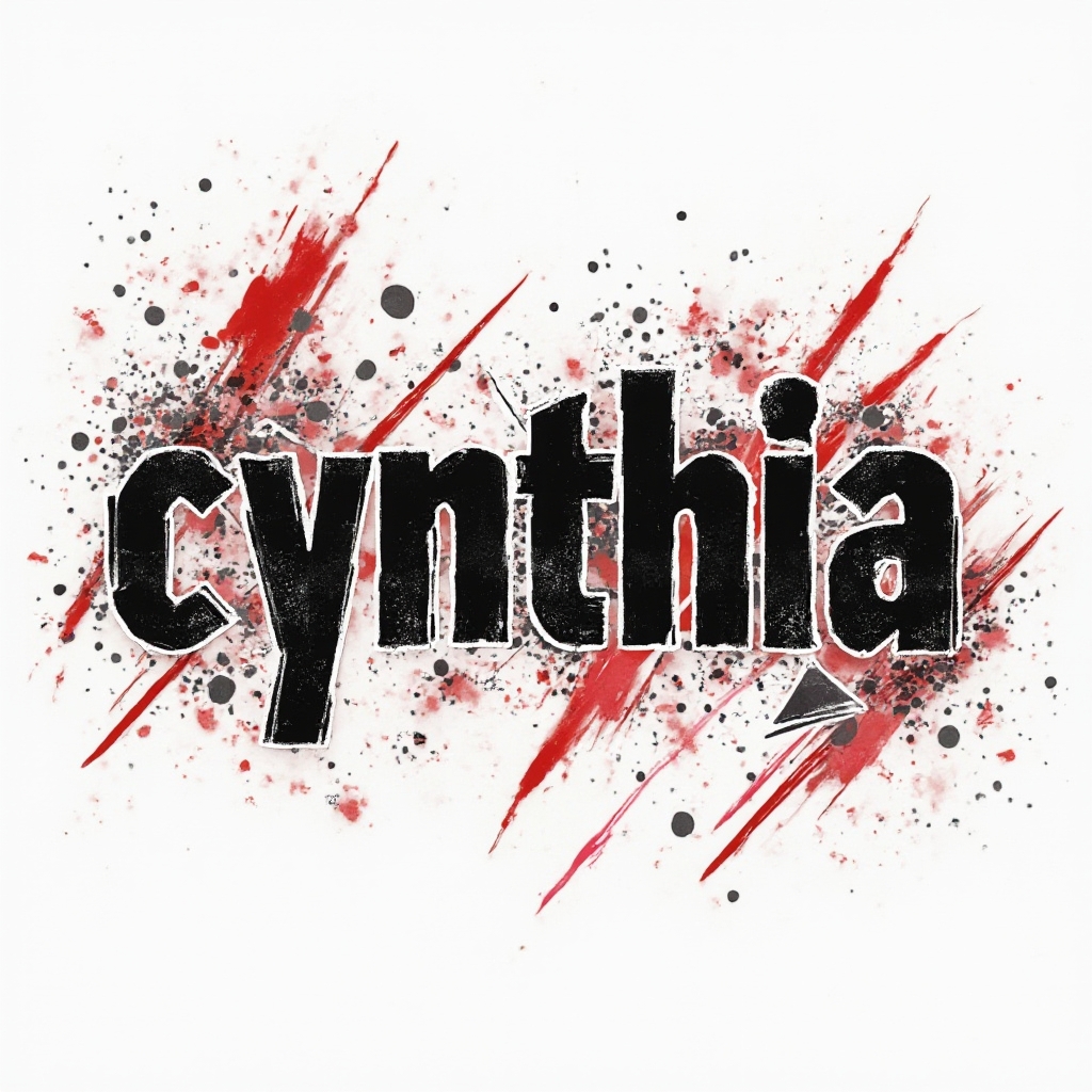 Trash Polka tattoo composition featuring the stylized name cynthia on white