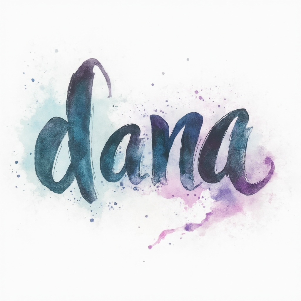 Watercolor tattoo concept where the name dana is formed from flowing multicolor paint strokes.