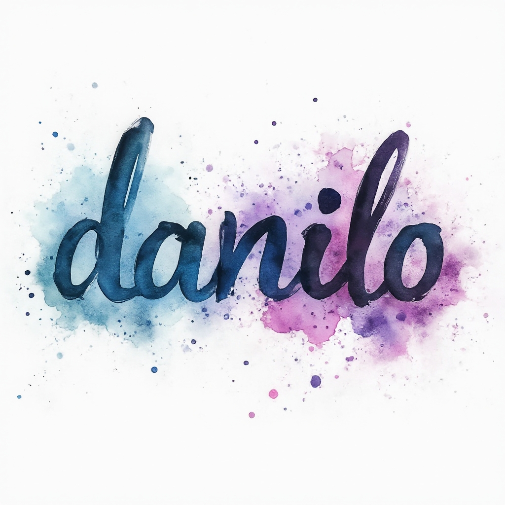 Watercolor splash tattoo concept where the name danilo is formed by flowing, colorful brushstrokes on a white background.