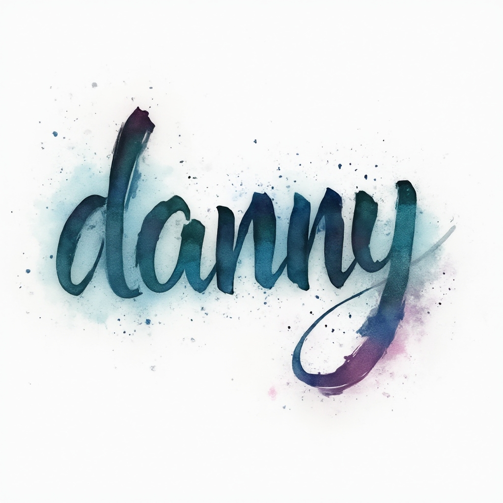 Watercolor-style tattoo concept where the name danny is abstractly formed from colorful paint strokes on a white background.