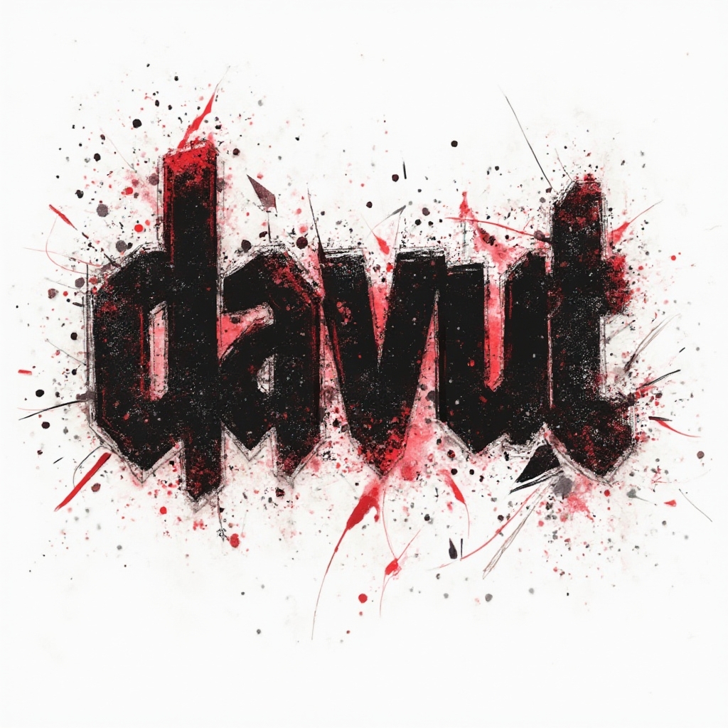 High-contrast black and red Trash Polka tattoo concept spelling davut on a white background