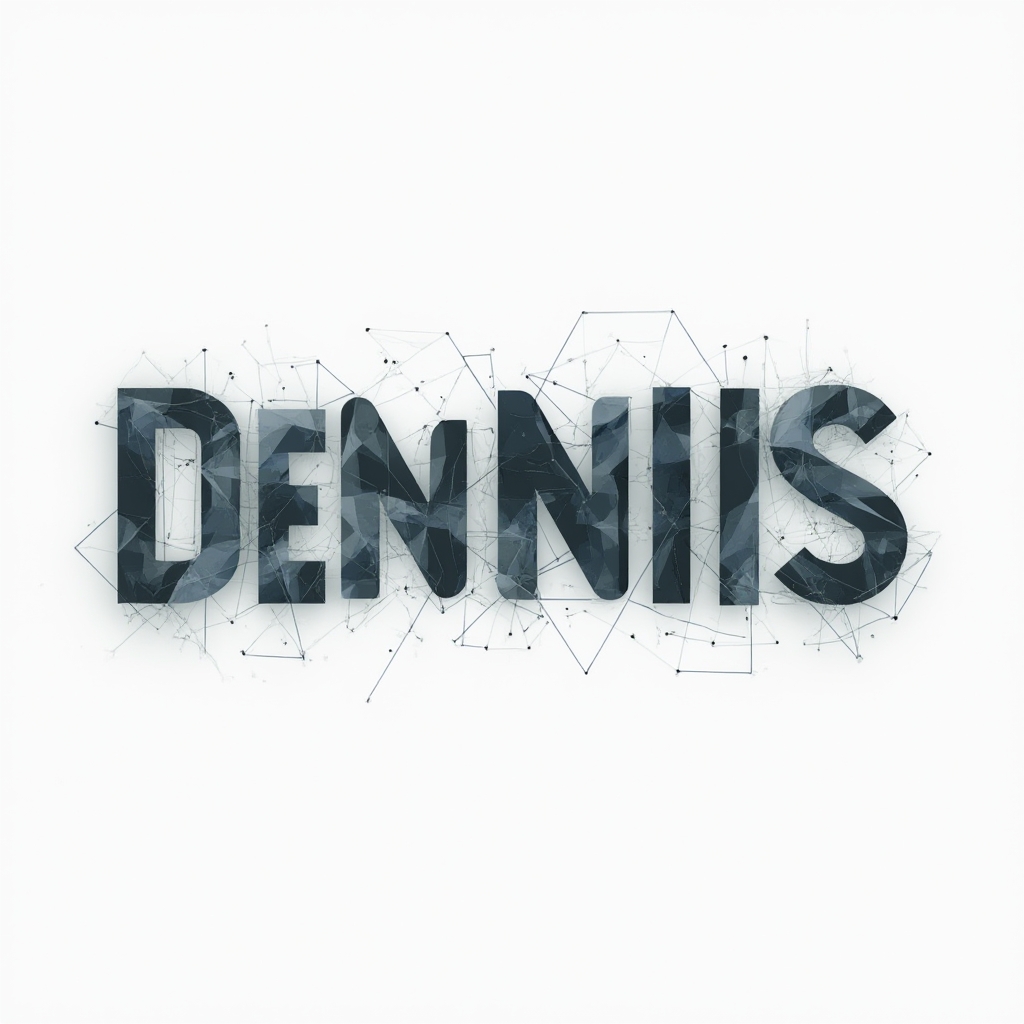 Geometric abstract tattoo concept where the name dennis is formed from interlocking polygonal letter shapes on a white background.