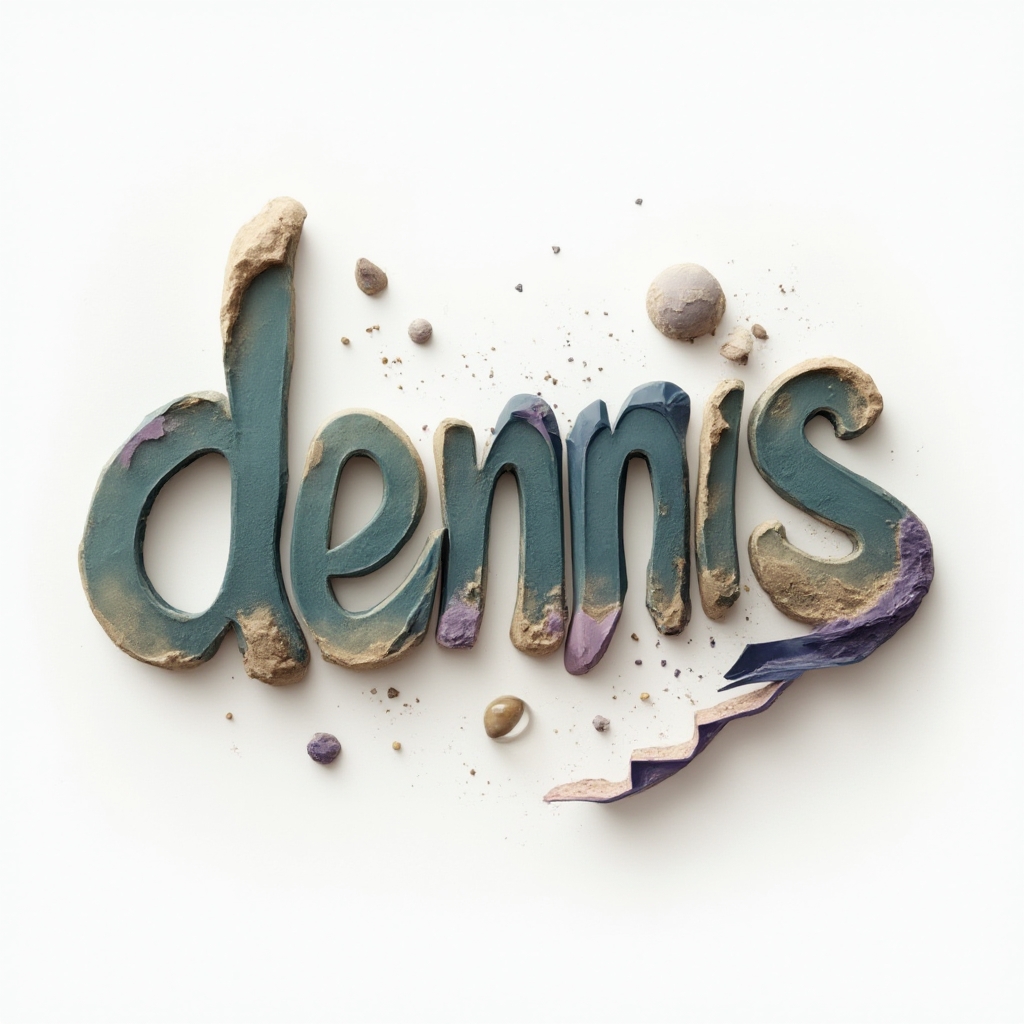 Surreal tattoo concept where the name dennis is built from melting, warped letters merging with abstract dreamlike shapes on a white background.