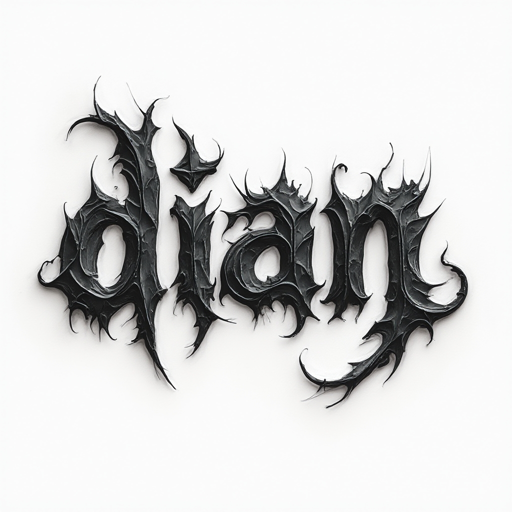 Bold monochrome tattoo concept where the name dian is built from sharp sculpted letterforms with strong negative space on a white background.