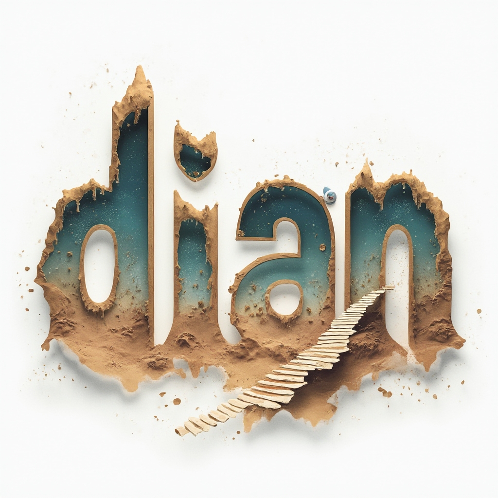 Surreal tattoo concept where the name dian forms a dreamlike landscape with floating and melting structures.