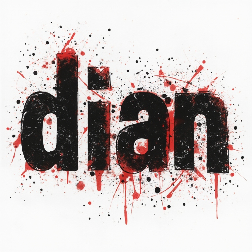 Trash Polka style tattoo concept where the name dian appears as distressed bold lettering with black and red splashes.