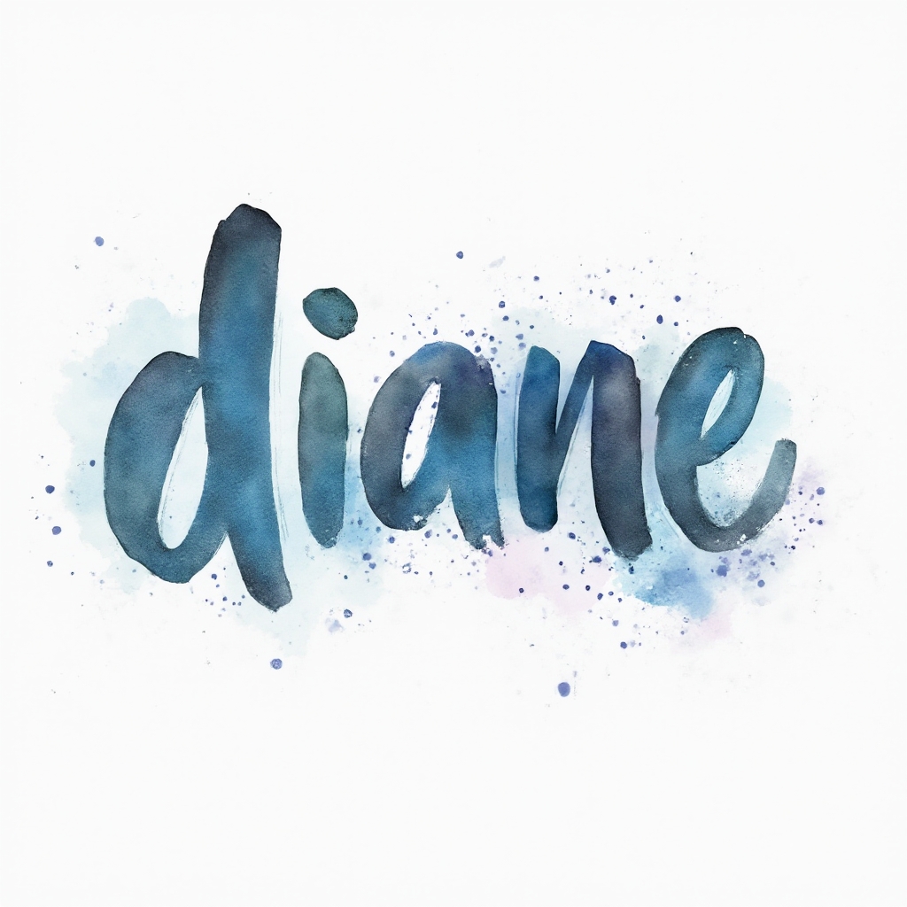 Watercolor-style artistic lettering of the name diane with colorful ink splashes on white background.