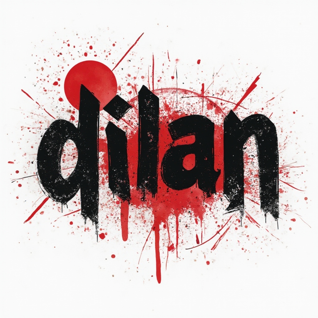 High-contrast black and red Trash Polka style lettering of the name dilan on a white background.