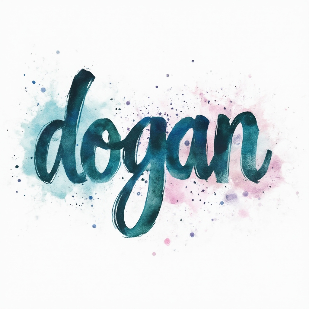 Watercolor tattoo concept of the name dogan with colorful flowing paint on white background