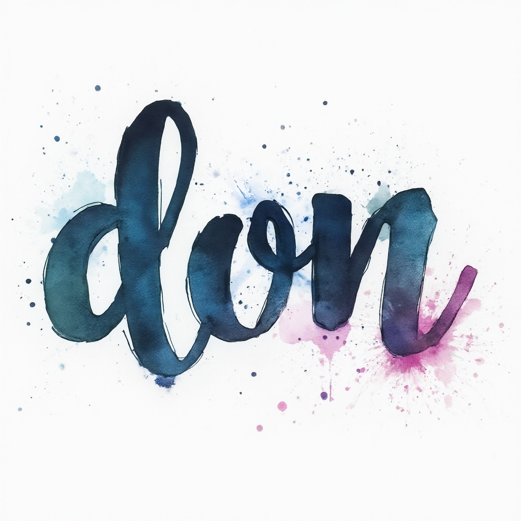 Watercolor tattoo design where the name don is formed by flowing multicolor ink strokes on a white background.