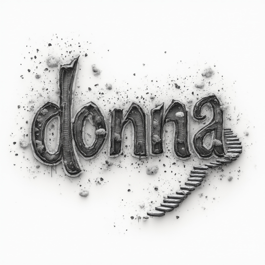 surrealist tattoo artwork forming the name donna from melting, dreamlike letter shapes on a white background