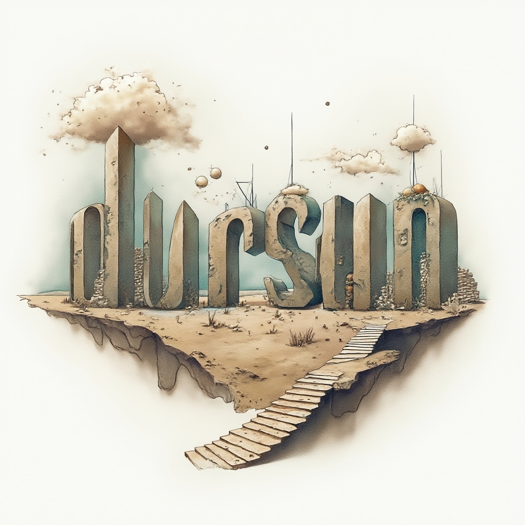 Surreal dreamscape tattoo concept where the name dursun is built from impossible stone arches, melting shapes, and clouds on a white background.
