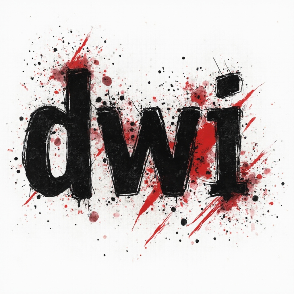 Trash Polka tattoo composition with the name dwi in distressed black lettering, red geometric accents, and grunge textures on a white background
