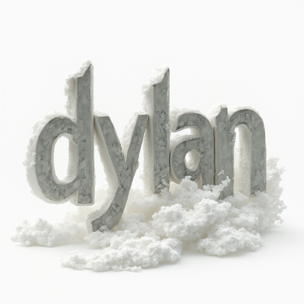 Surrealist tattoo concept with the name dylan formed by impossible, dreamlike letterforms on a white background.