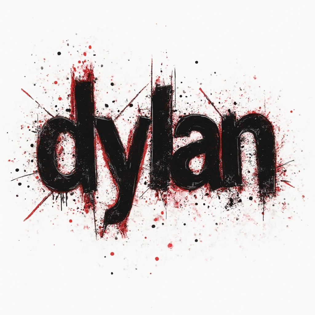 Trash Polka-inspired tattoo concept with the name dylan in distressed black and red lettering on a white background.