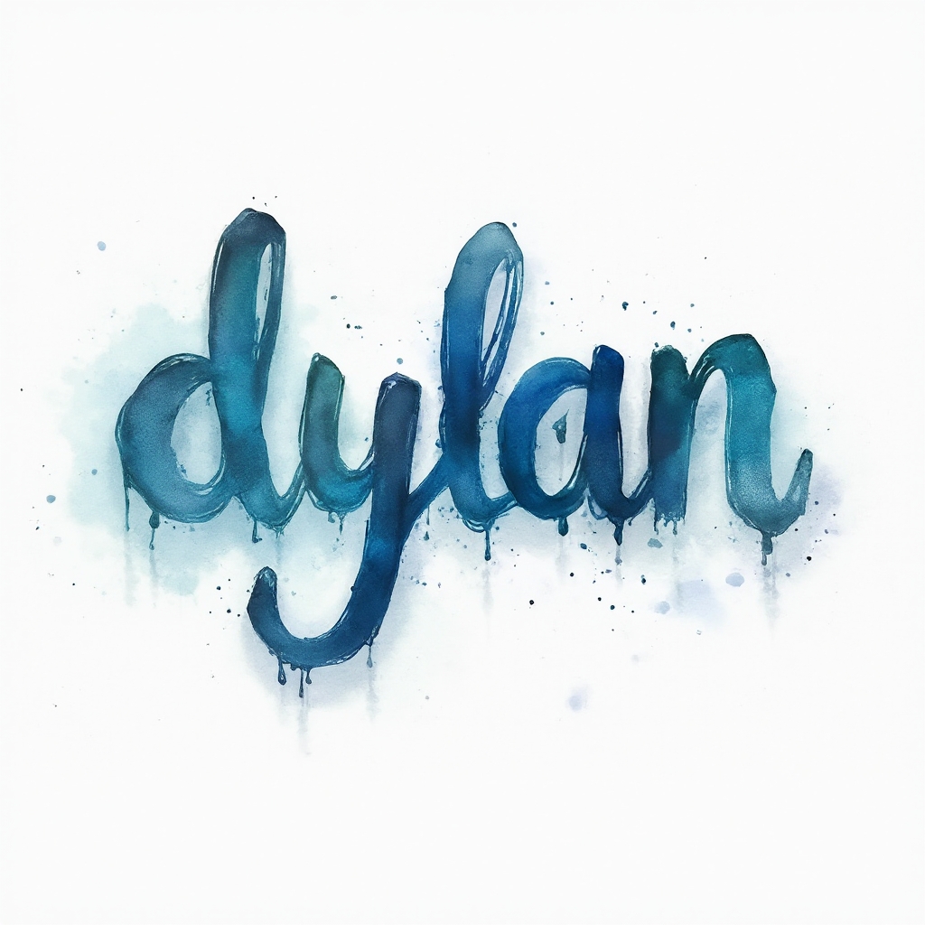 Watercolor-style tattoo concept where the name dylan is formed by flowing colorful paint strokes on a white background.