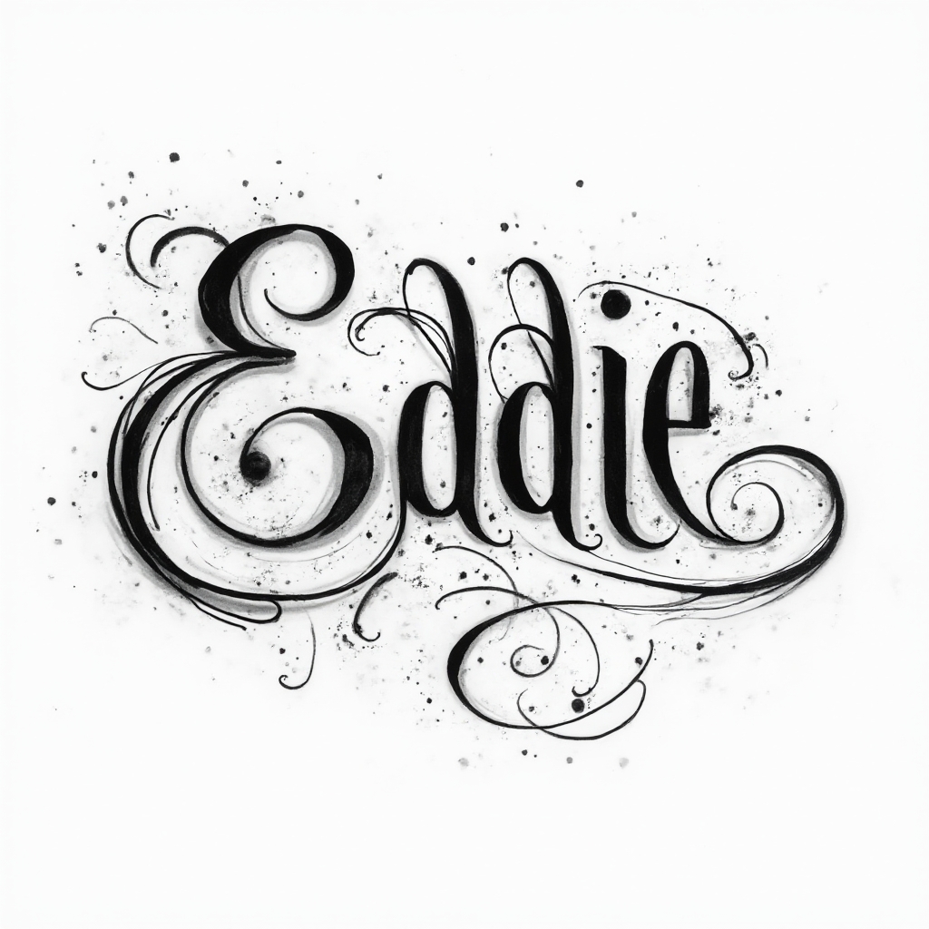Ornamental flowing black lettering with decorative flourishes forming the name eddie on a white background.