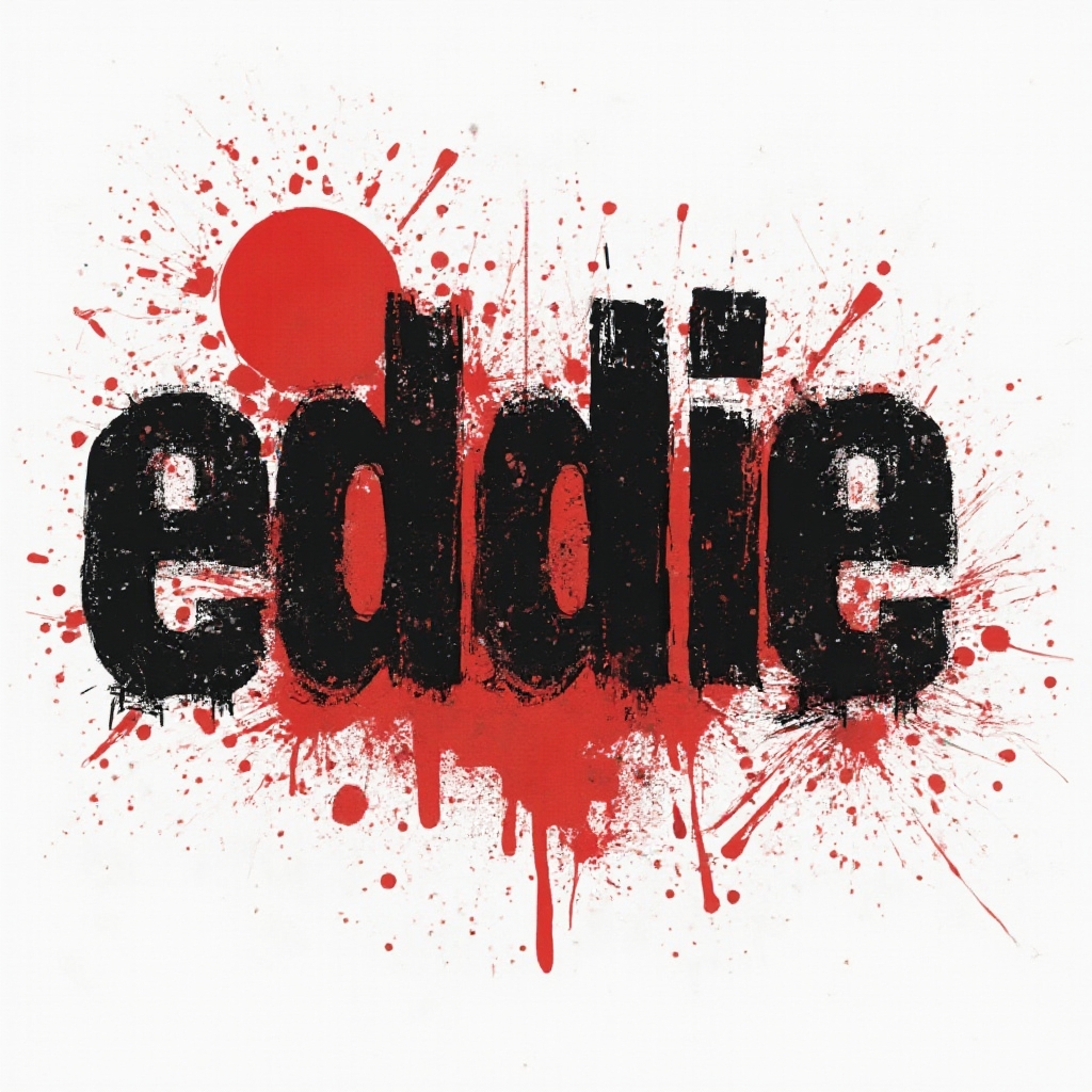 Bold black and red trash polka style lettering forming the name eddie with grunge textures on a white background.