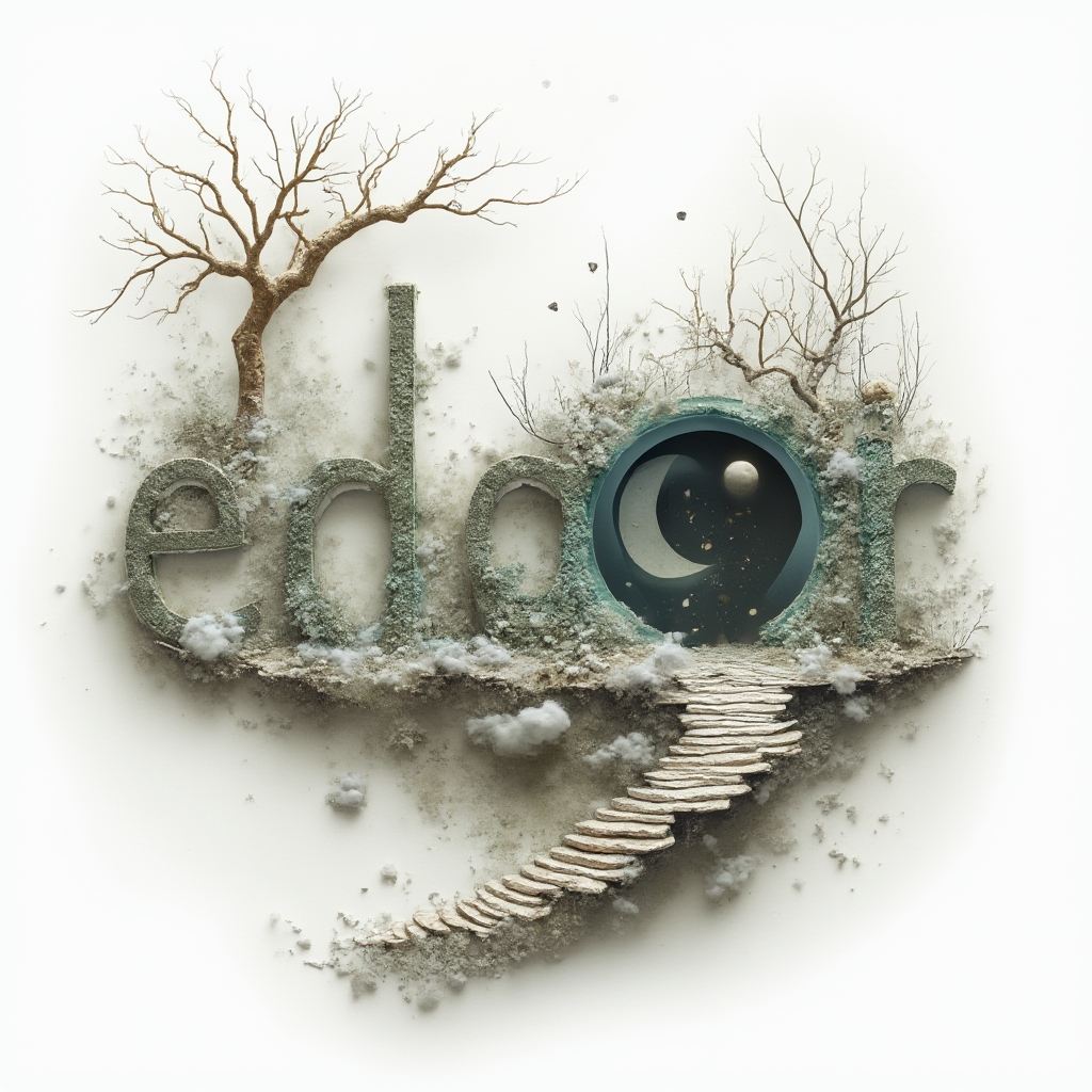 Surreal tattoo concept where the name edgar is built from dreamlike objects on a white background