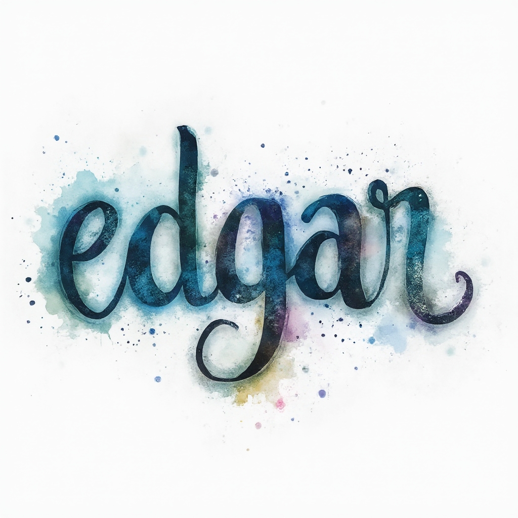 Watercolor tattoo concept where the name edgar is formed by flowing multicolored ink splashes on a white background