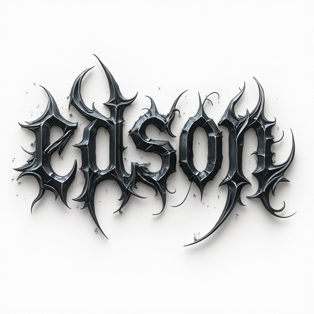 AI-Original-Style tattoo concept of the name edson formed from intricate metallic black and grey ornamental shapes on a white background