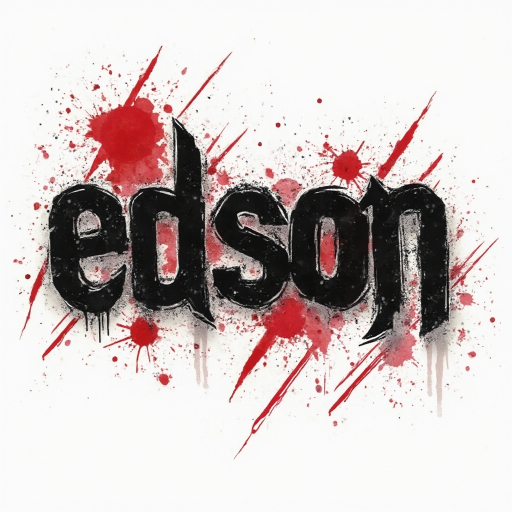 Trash Polka style tattoo concept where bold black and red shapes form the name edson on a white background