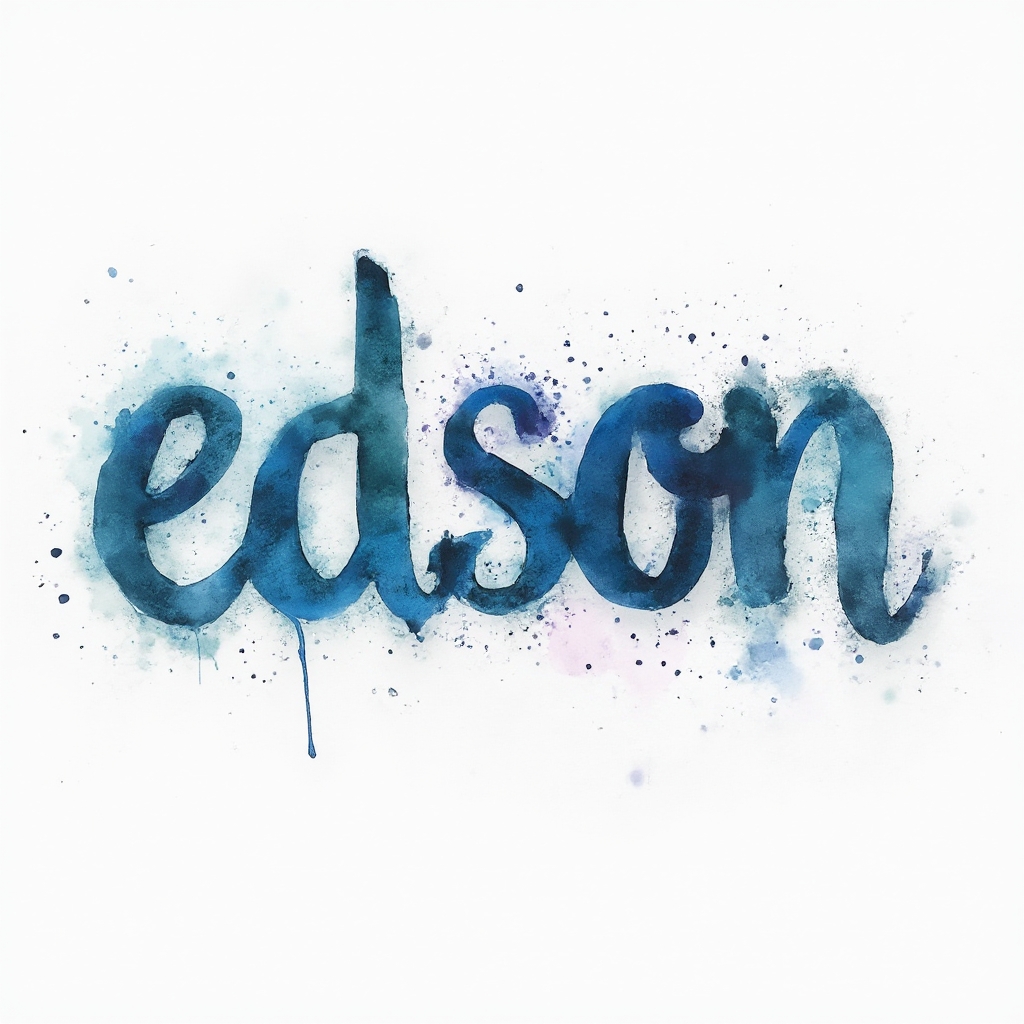 Watercolor tattoo concept where the name edson is built from colorful ink splashes on a white background