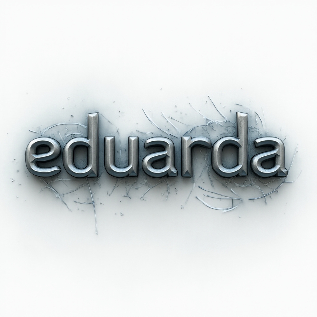 Futuristic abstract depth tattoo design featuring metallic 3D lettering spelling eduarda on a white background.